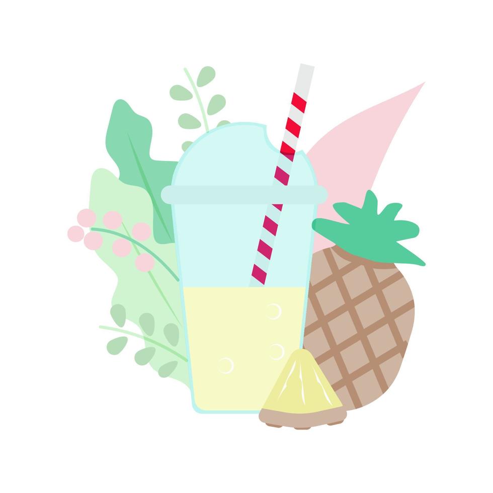 Ananas Smoothie Symbol mit Blätter auf Weiß Hintergrund zum Netz und Handy, Mobiltelefon Design. vektor