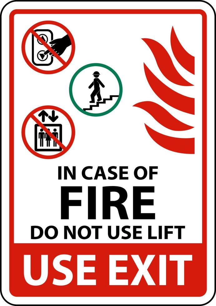 i fall av brand do inte använda sig av hiss tecken vektor