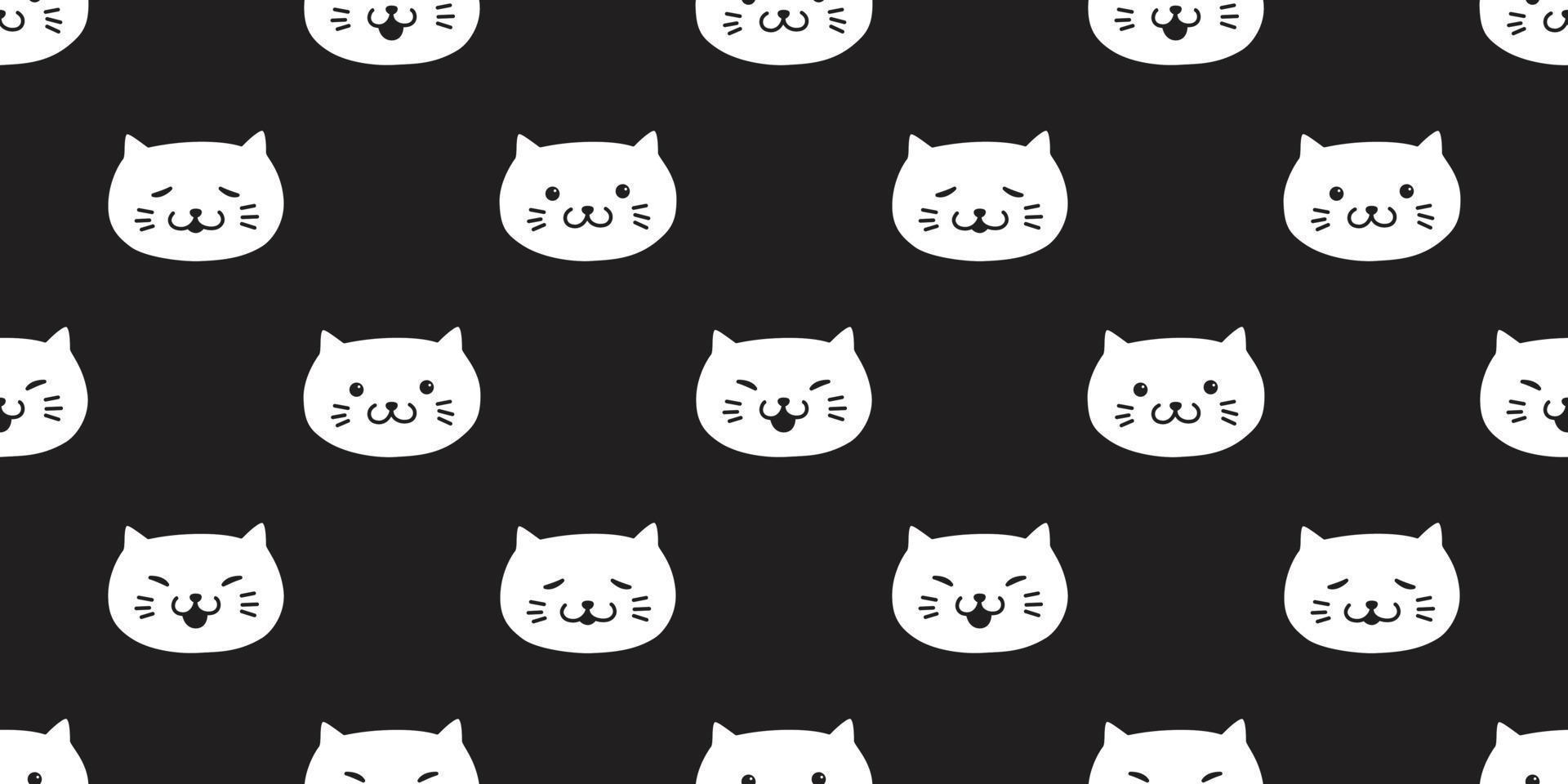 katt sömlös mönster vektor kattunge huvud ikon isolerat tapet bakgrund svart