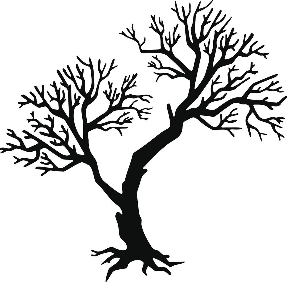 träd silhuett utan löv, hand dragen illustration vektor