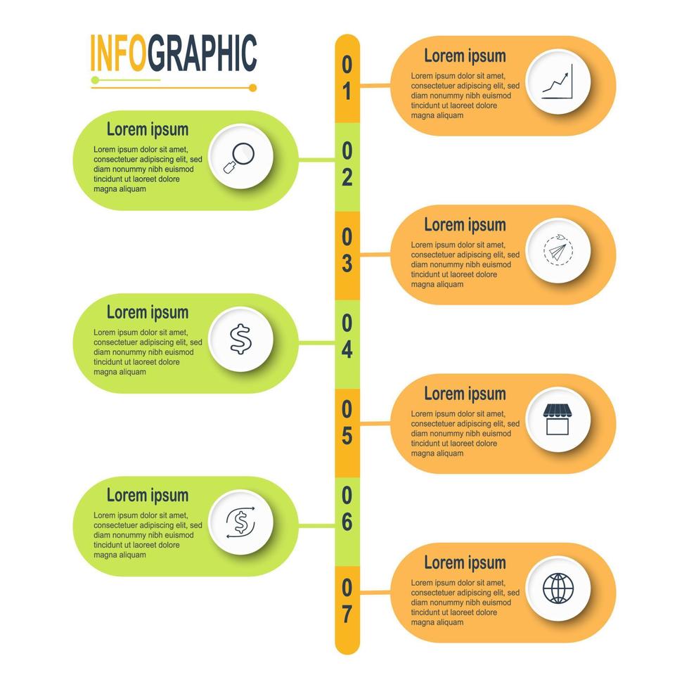 infographic cirkel mall 7 steg företag data illustration. presentation tidslinje infographic mall. vektor