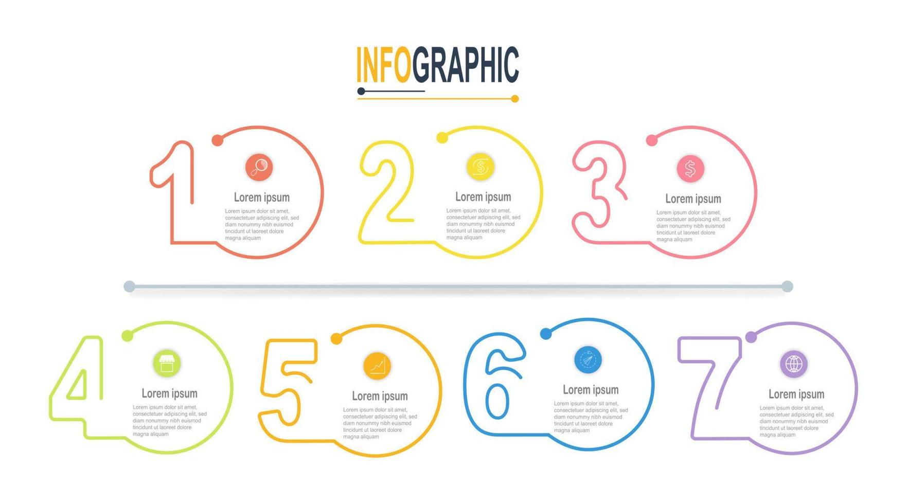 Infografik Kreis Vorlage 7 Schritte Geschäft Daten Illustration. Präsentation Zeitleiste Infografik Vorlage. vektor