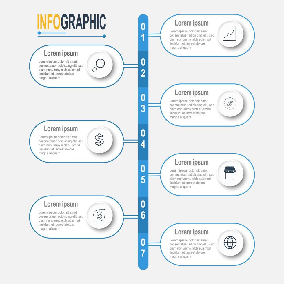 Infografik Kreis Vorlage 7 Schritte Geschäft Daten Illustration. Präsentation Zeitleiste Infografik Vorlage. vektor