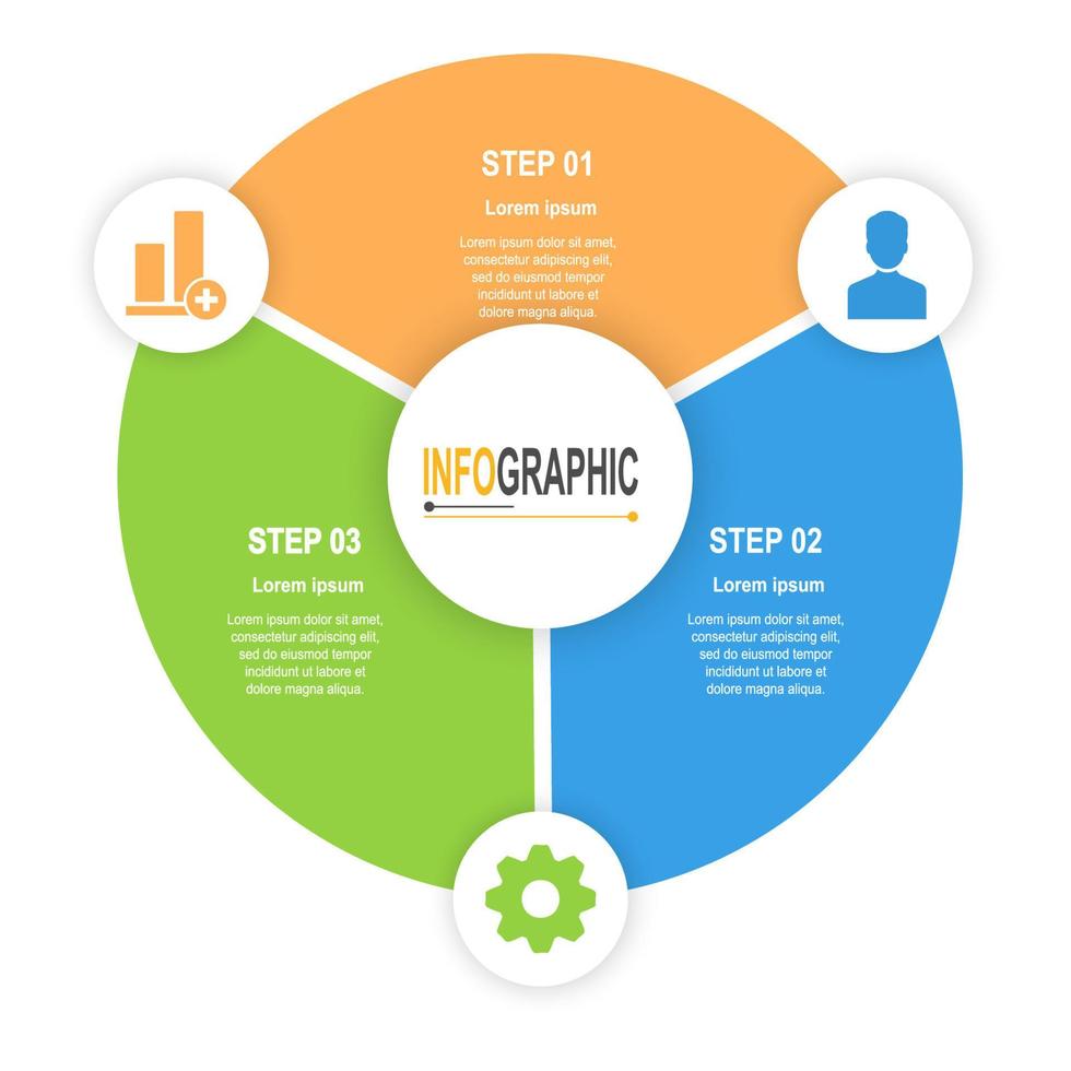 Infografik Vorlage 3 Schritte kreisförmig Diagramm Geschäft Daten Illustration vektor