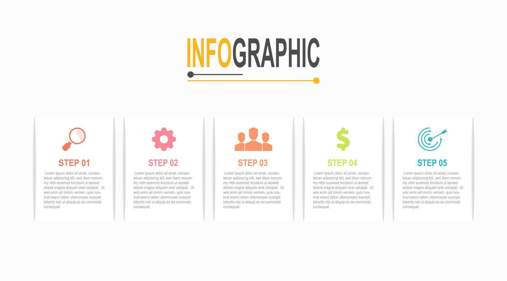 infographic Diagram rektangel vit mall 5 steg företag data illustration vektor