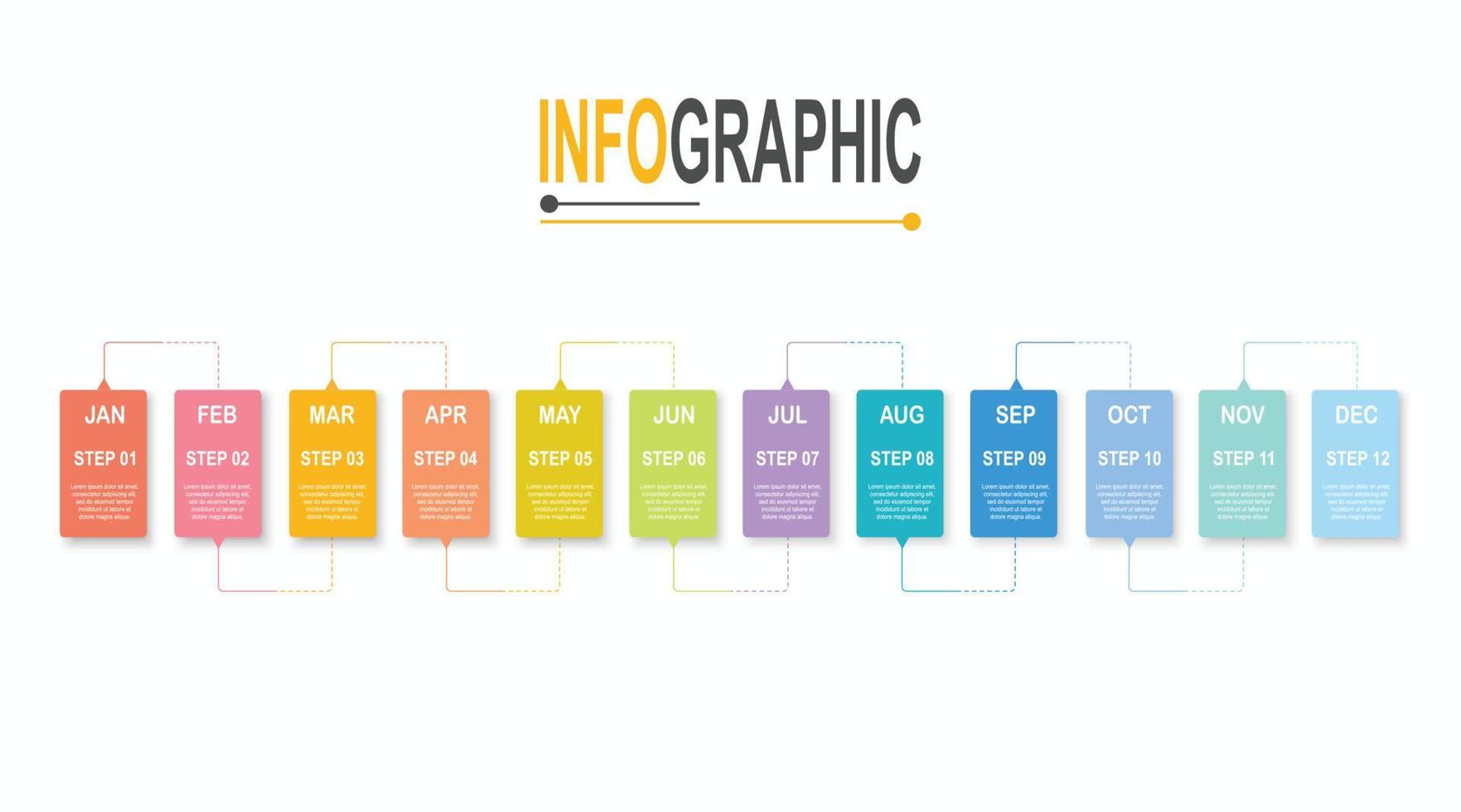 12 Schritte Rechteck Infografik Zeitleiste Vorlage Geschäft Daten Infochart Illustration vektor