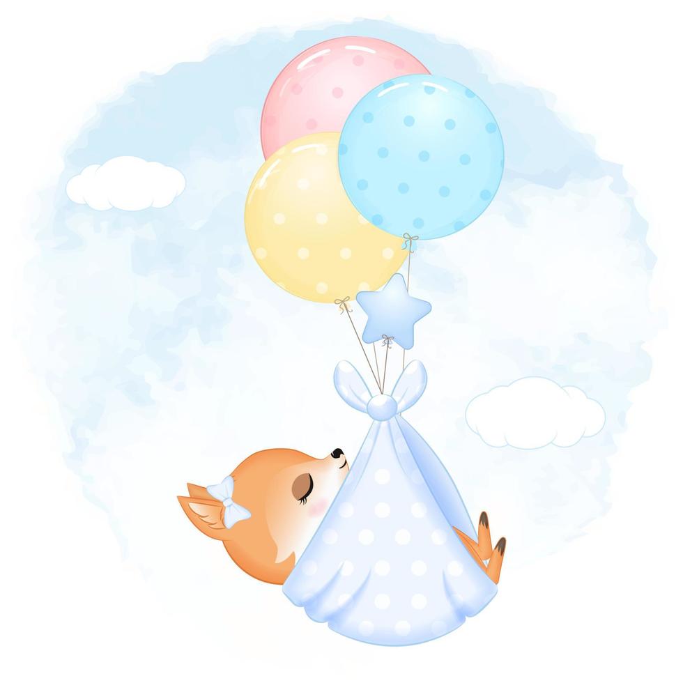 süß Baby Fuchs mit Ballon Neugeborene Karikatur Illustration vektor