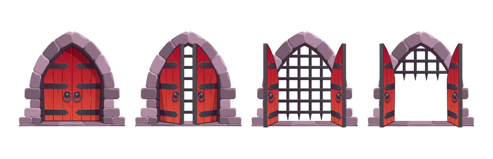 medeltida slott grindar öppen animering vektor tillgång