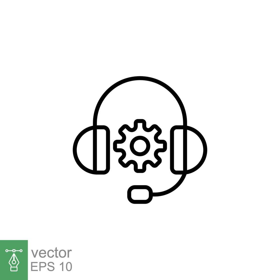 crm Linie Symbol. Headset mit Blase Rede. Referenzen und Kunde Beziehung Verwaltung Konzept. einfach Gliederung Stil. Vektor Illustration isoliert auf Weiß Hintergrund. eps 10.