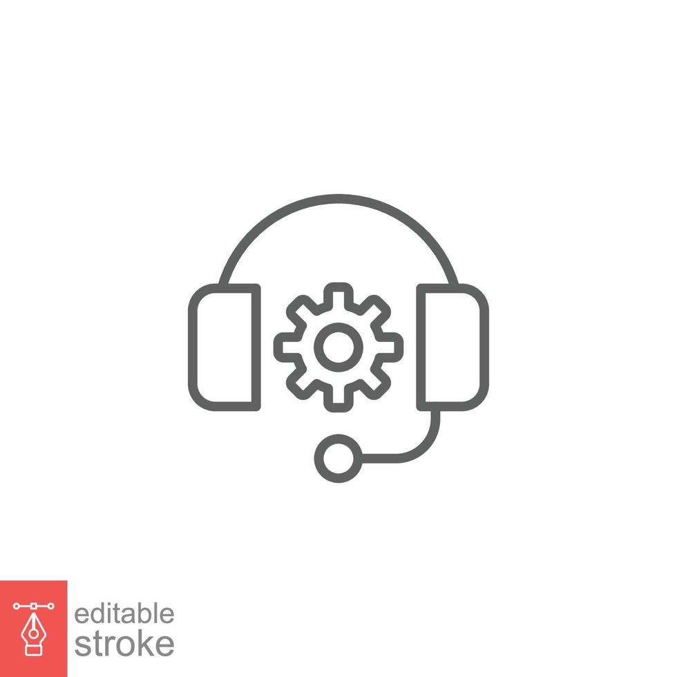 crm Linie Symbol. Headset mit Blase Rede. Referenzen und Kunde Beziehung Verwaltung Konzept. einfach Gliederung Stil. Vektor Illustration isoliert auf Weiß Hintergrund. editierbar Schlaganfall eps 10.