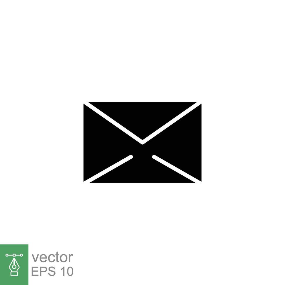 e-post kuvert ikon. enkel fast stil. meddelande, post, brev, kommunikation begrepp. svart silhuett, glyf symbol. vektor illustration design på vit bakgrund. eps 10.