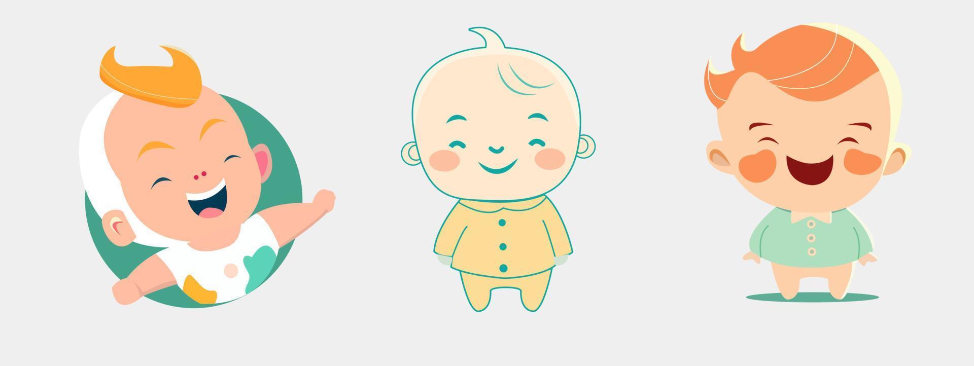 Baby süß mit Lächeln Gesicht Sammlung Vektor Illustration