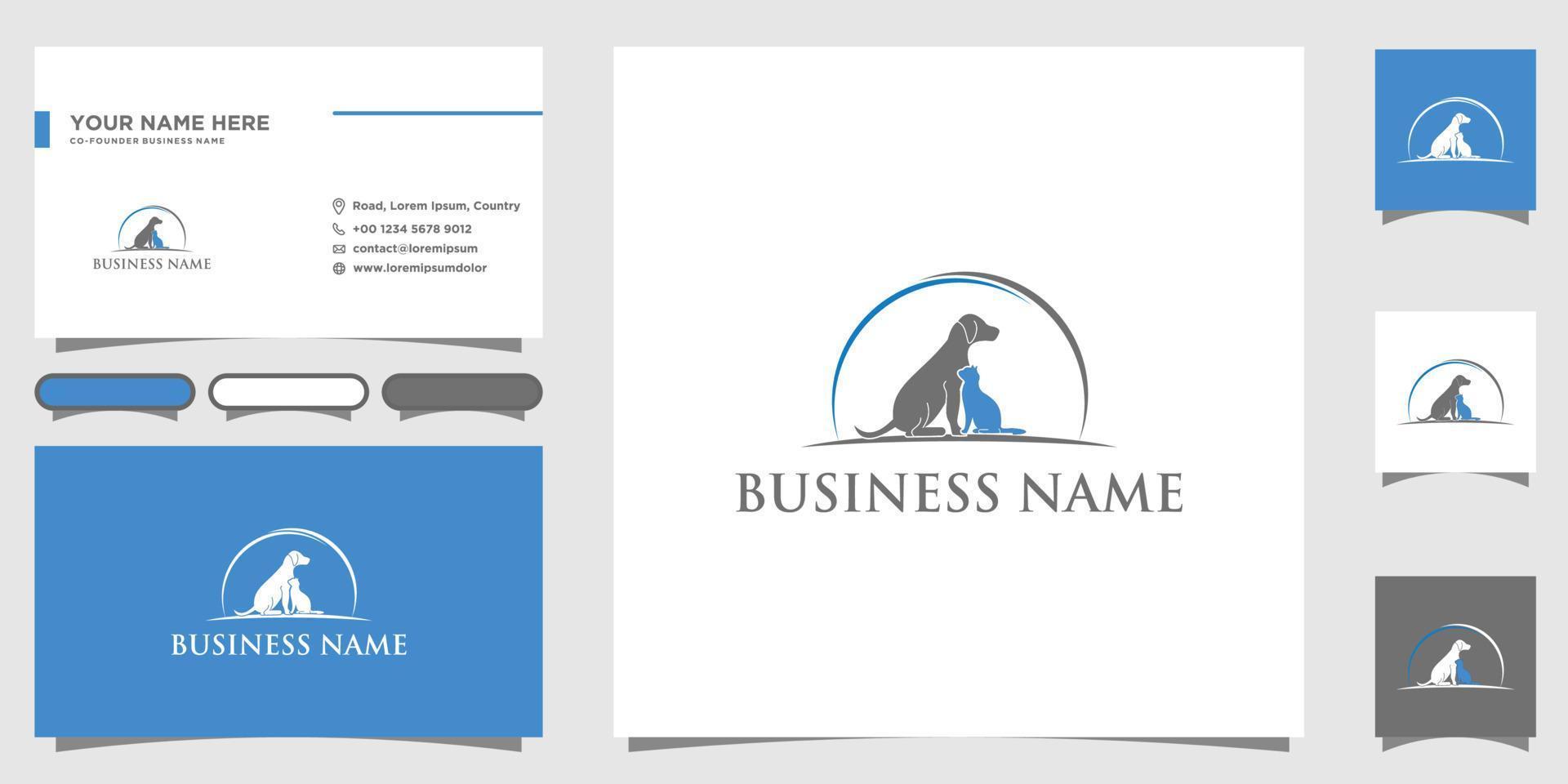 Tier und Haustier Logo Designs mit Geschäft Karte vektor