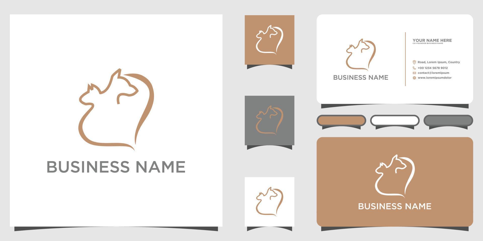 sällskapsdjur vård logotyp design med kreativ företag kort minimalistisk, rena och elegant design branding vektor