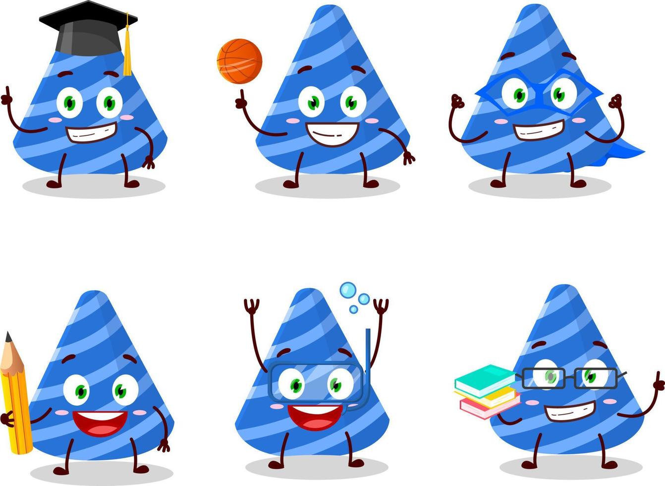 Schule Schüler von Party Hut Karikatur Charakter mit verschiedene Ausdrücke vektor