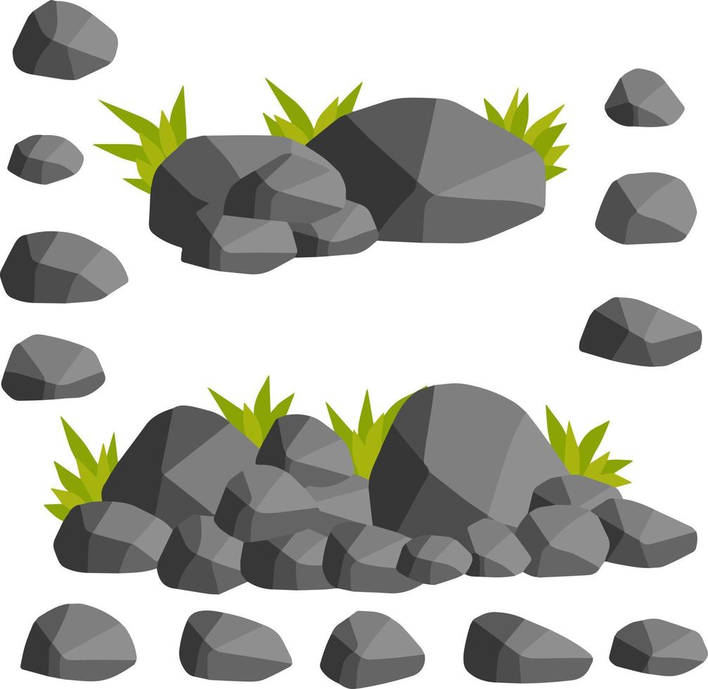 Steine zum das Hintergrund von natürlich Landschaft. einstellen von Felsen mit Gras zum Landschaft Aussicht - - Karikatur Illustration Moos vektor