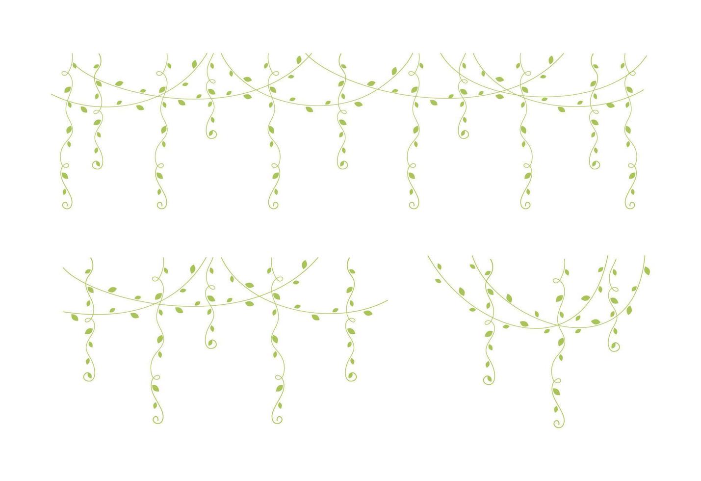 Grün Reben Frames und Grenzen, hängend Ranke Vorhang Design, botanisch Elemente Vektor Illustration einstellen