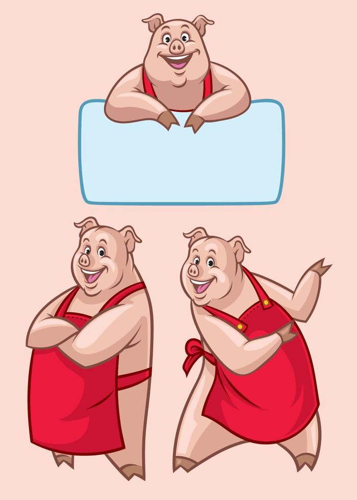 Lycklig gris karaktär i uppsättning vektor