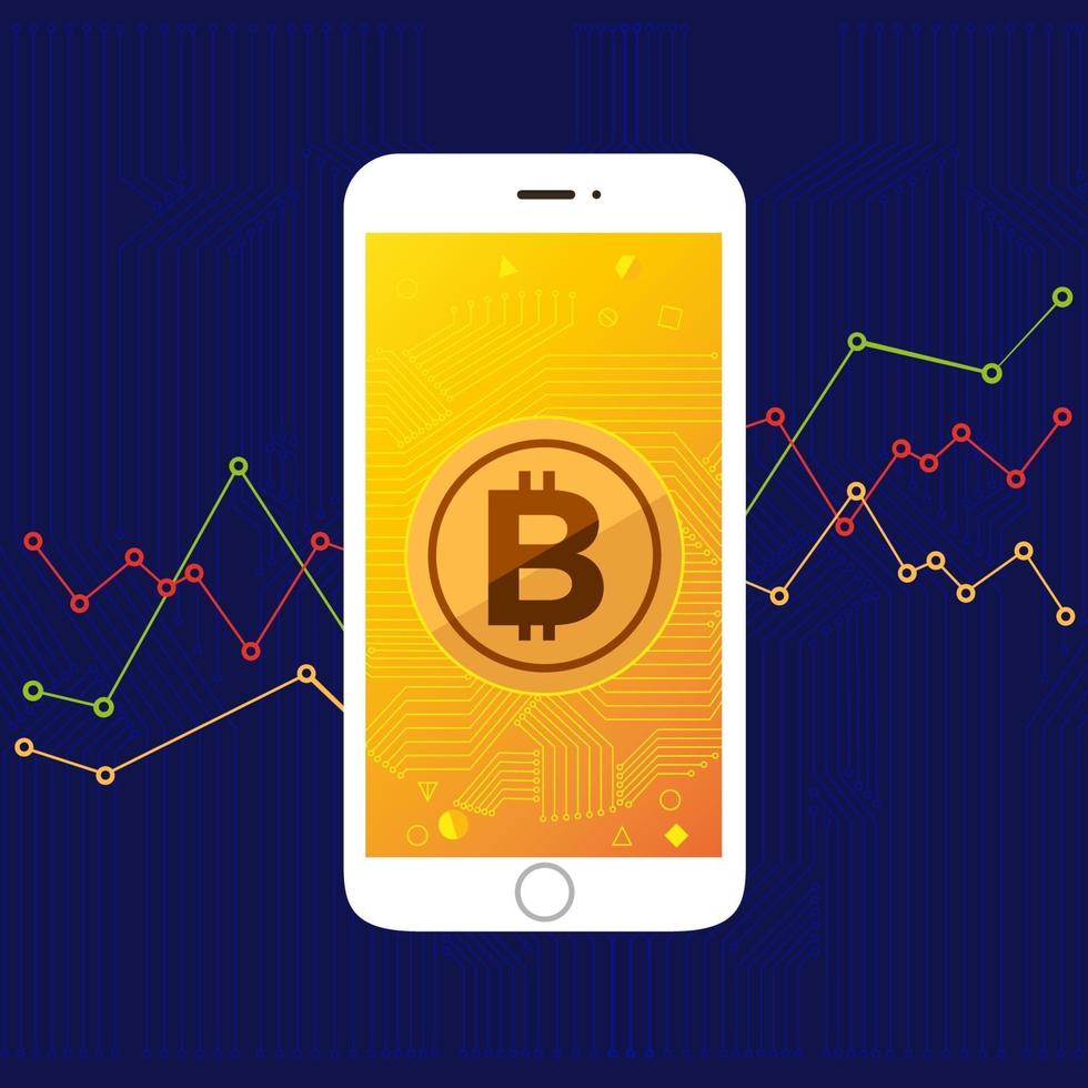 Bitcoin-Technologie auf dem Handy-Bildschirm vektor