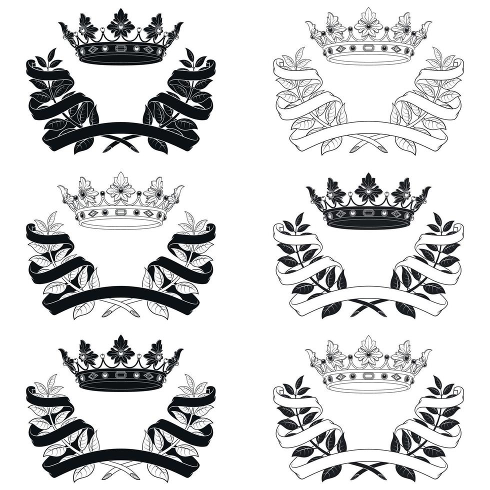 vektor design av kunglig krona med laurel krans omgiven förbi band, två oliv grenar Utsmyckad med band med guld krona