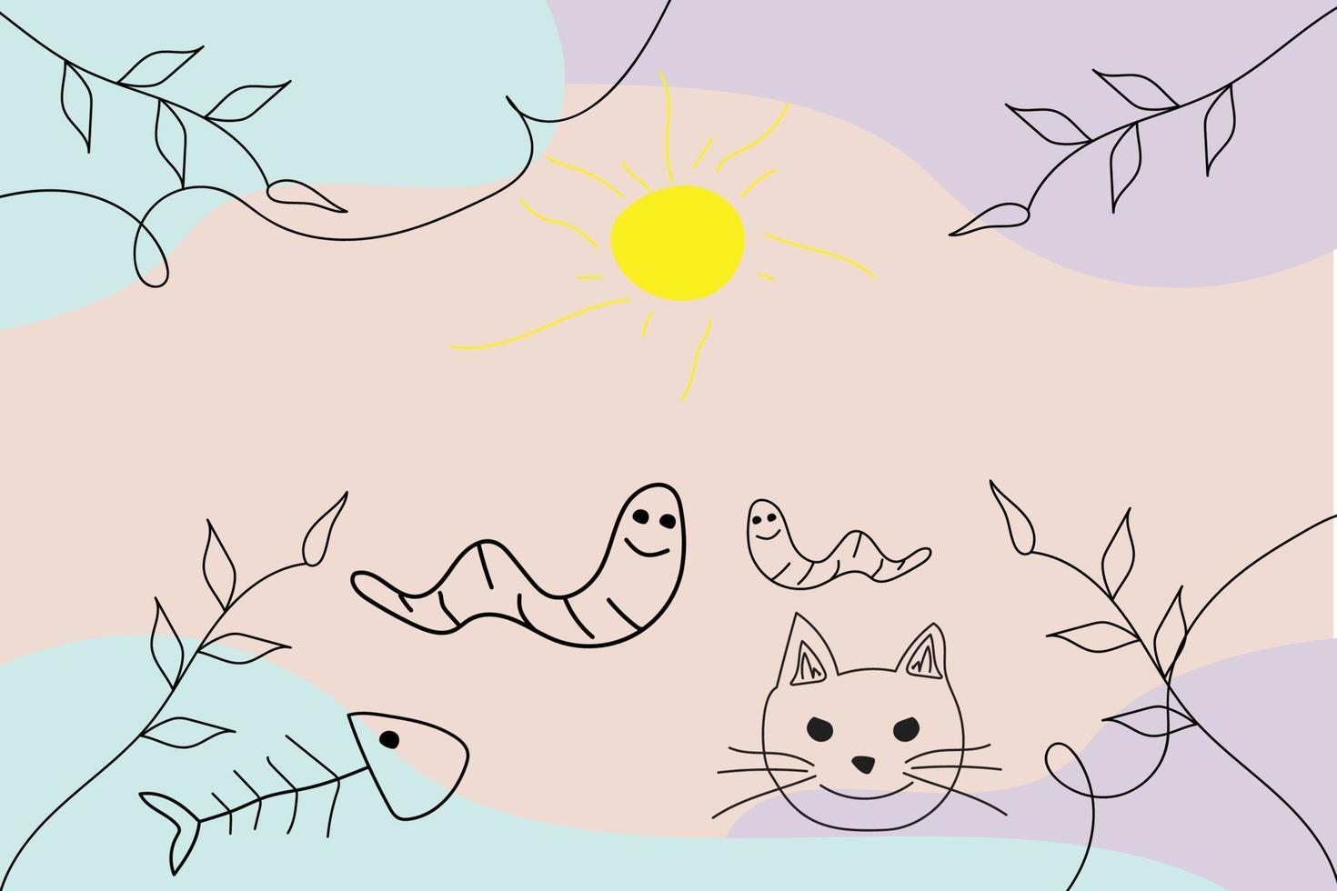 Katze und Fisch Stacheln Vektor Gekritzel Hintergrund
