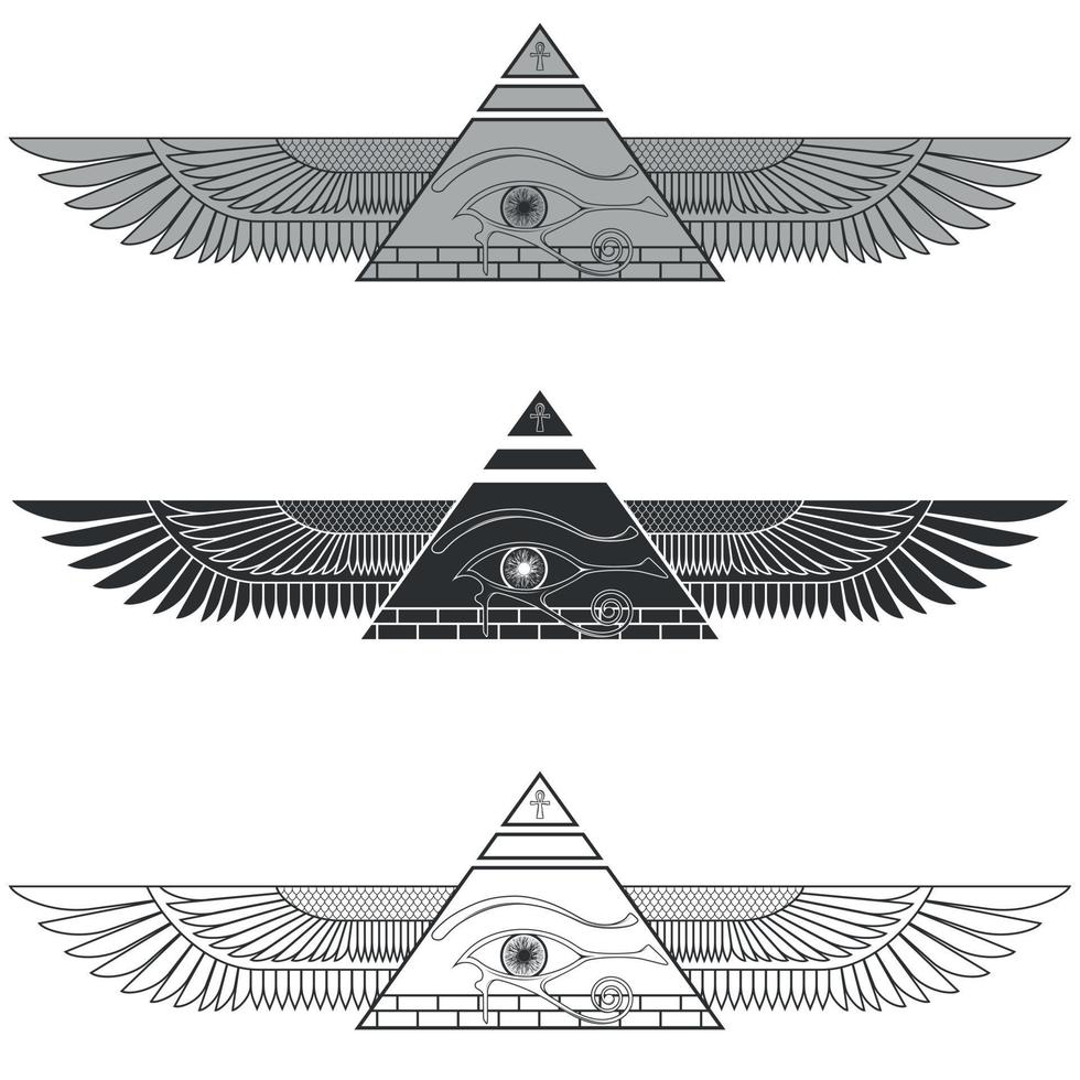 geflügelte Pyramidensilhouette mit Horusauge vektor