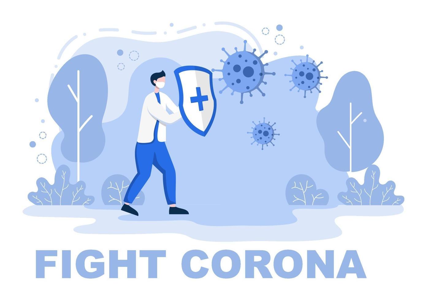 Vektor-Illustration medizinische Menschen des Gesundheitswesens, die das Koronavirus schützen und gegen es kämpfen vektor