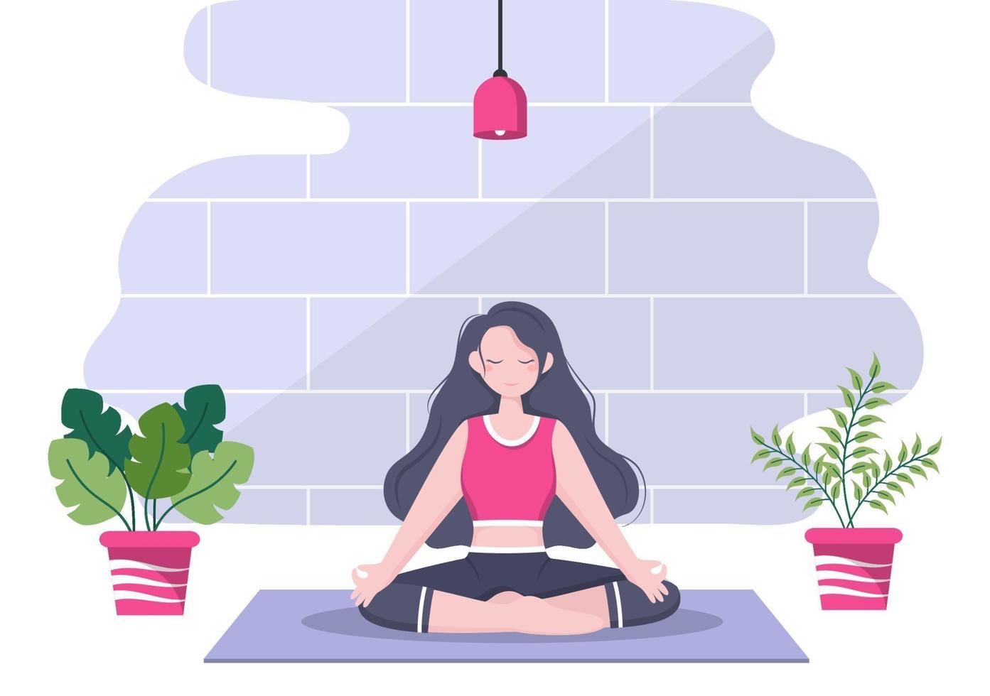 Yoga oder Meditationspraktiken zielen auf die gesundheitlichen Vorteile des Körpers ab, um Gedanken, Emotionen, den Beginn und die Suche nach Ideen zu kontrollieren. flache Designvektorillustration vektor