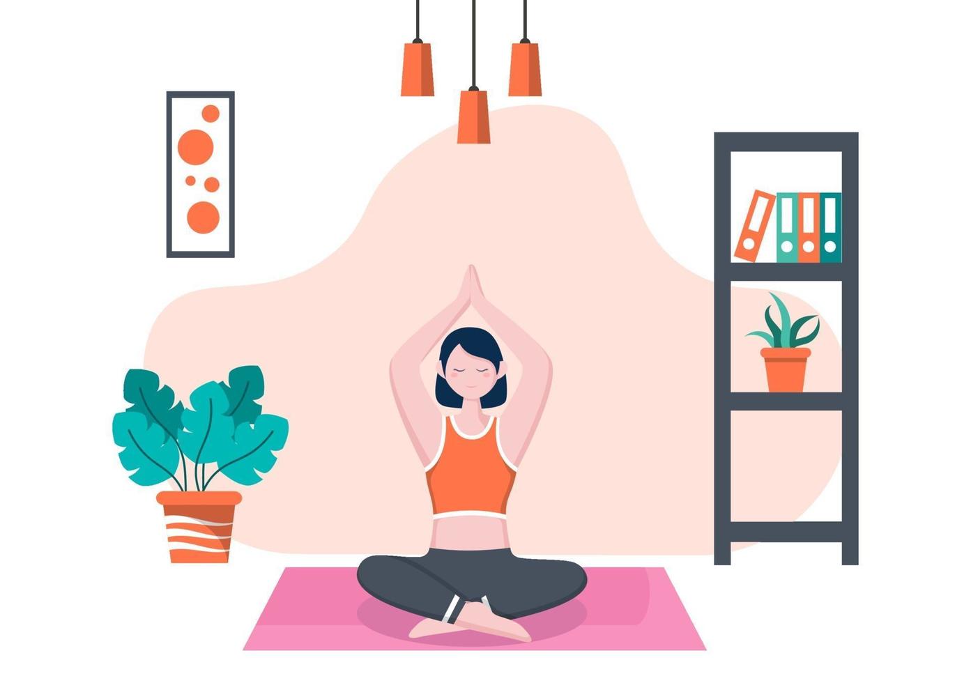 yoga- eller meditationspraxis syftar till kroppens hälsofördelar för att kontrollera tankar, känslor, start och sökning efter idéer. platt design vektorillustration vektor