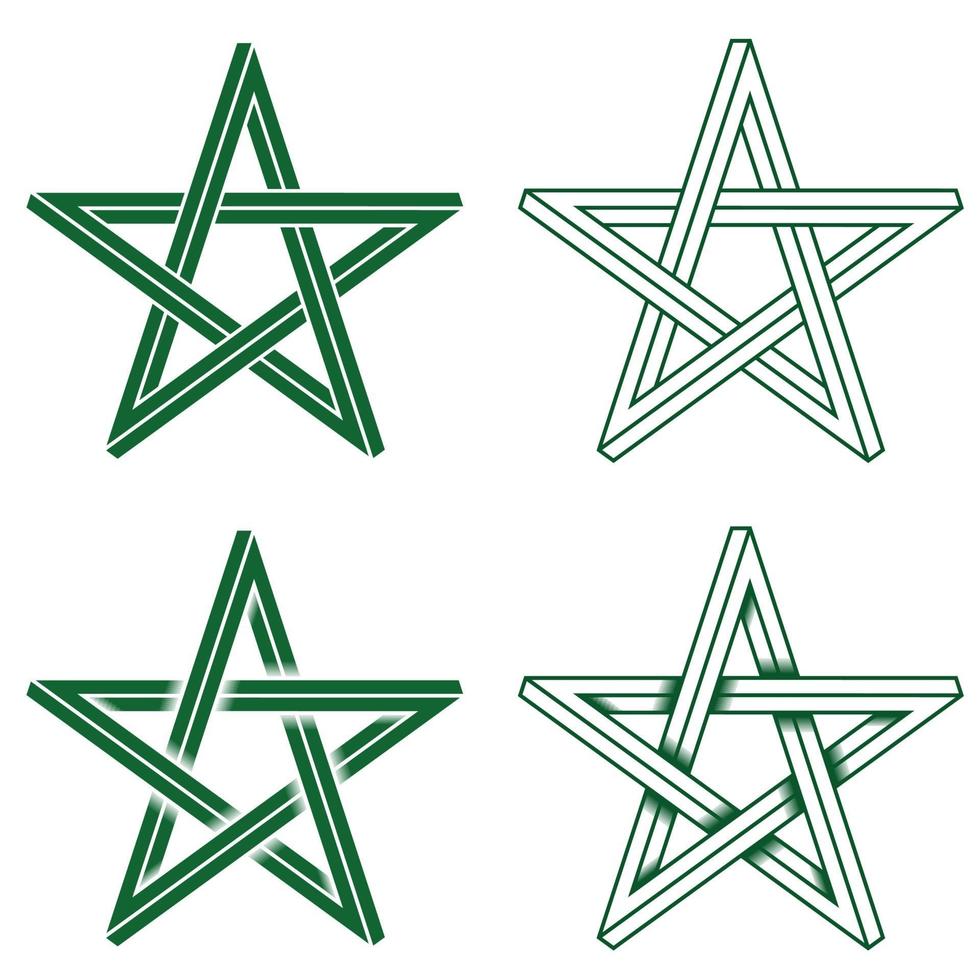 unmögliches geometrisches Figurendesign mit fünfzackiger Sternform, 3D-Stern in Silhouette und Linien vektor