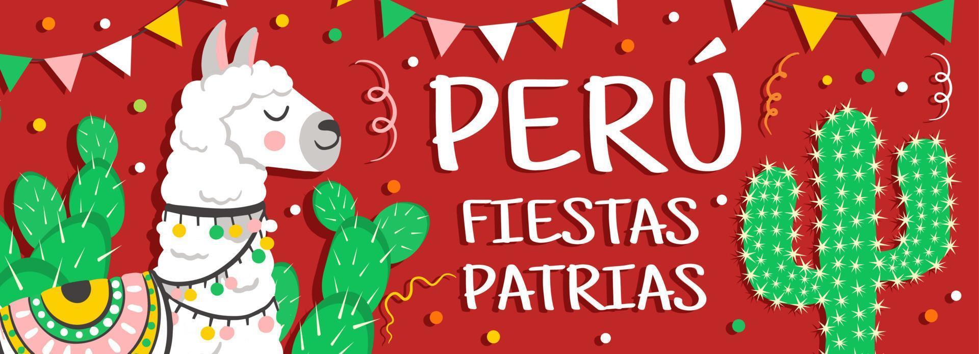 Karikatur Feste patrias Peru Banner. Juli 28 Feier vektor