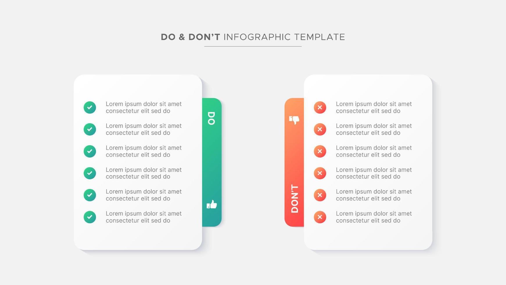 cirkel runda dos och gör inte, fördelar och nackdelar, mot, mot jämförelse infographic design mall vektor