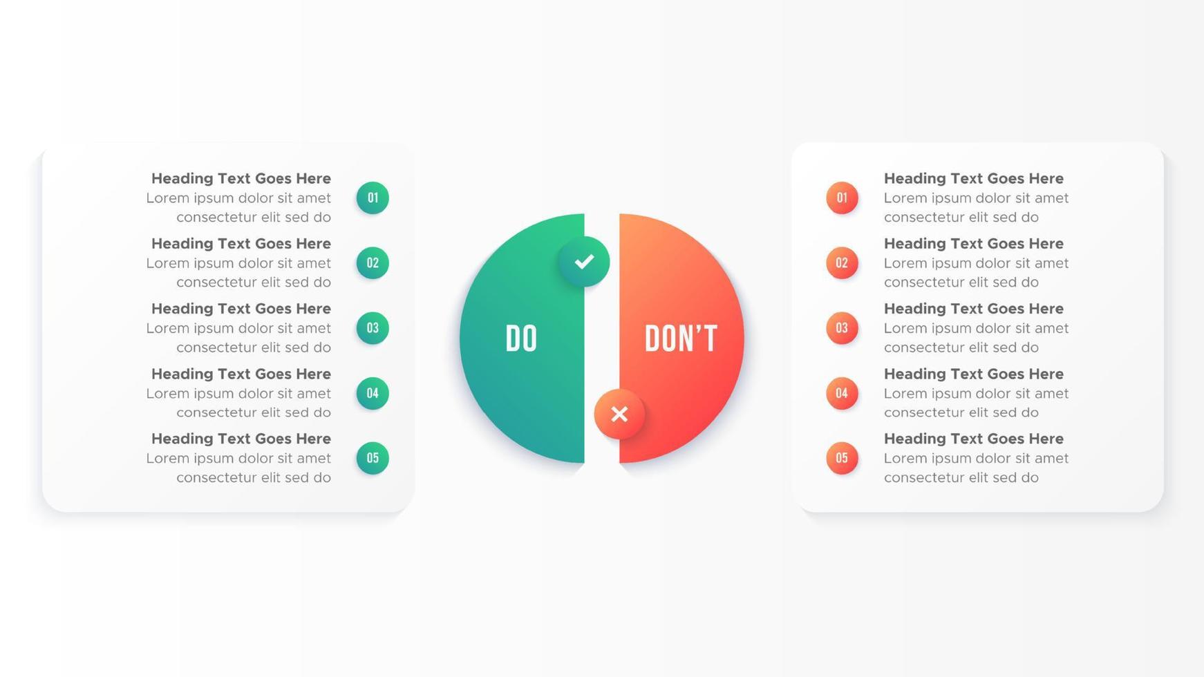 cirkel runda dos och gör inte, fördelar och nackdelar, mot, mot jämförelse infographic design mall vektor