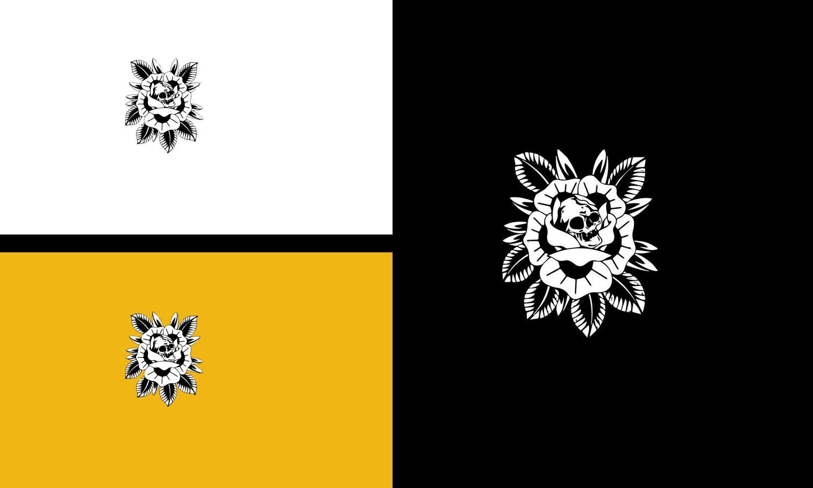 Kopf Schädel und Blumen Vektorlinie Kunstdesign vektor