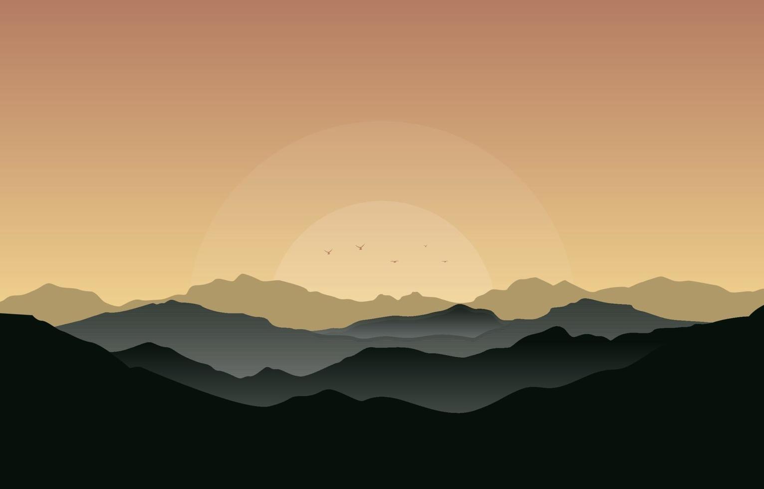 vackra berg panorama panorama i gyllene svartvita platt illustration vektor