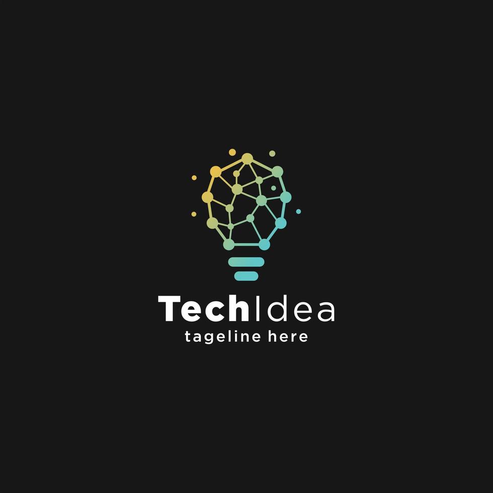 Modernes Designkonzept für das Logo der Tech-Glühbirne. Pixel-Technologie Glühbirne Idee Logo Vorlage. Glühbirne Lampe Idee kreative Innovation Vernetzung Energie Logo Design Digitaltechnik vektor