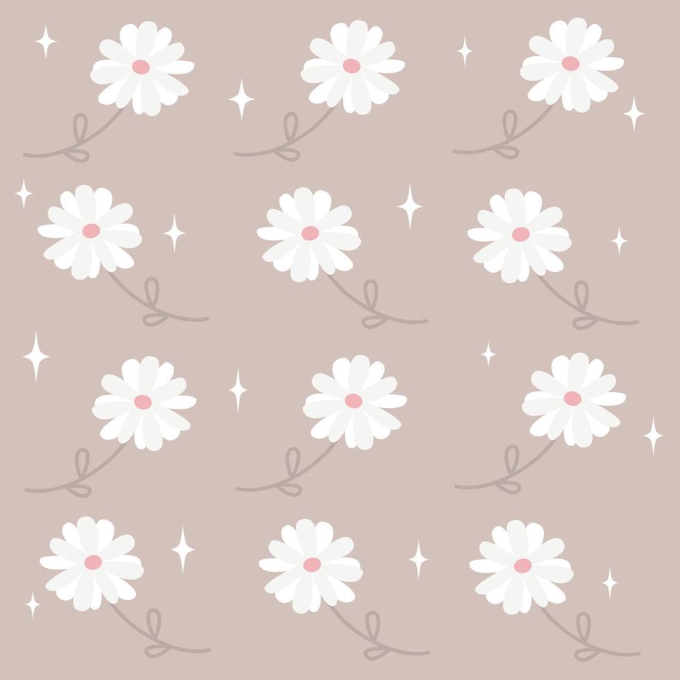 söt romantisk sömlös vektor mönster bakgrund illustration med vit daisy blommor och stjärnor