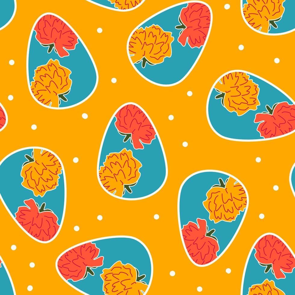 süß bunt Ostern nahtlos Vektor Muster Illustration mit Ei mit Blumen auf Gelb Hintergrund