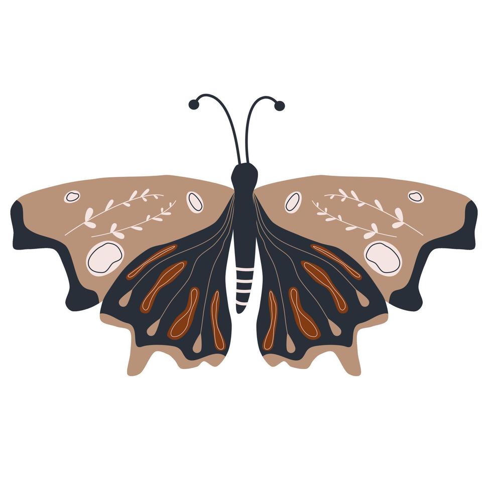 söt boho vektor konst design med bohemisk fjäril insekt hand dragen illustration på en vit bakgrund