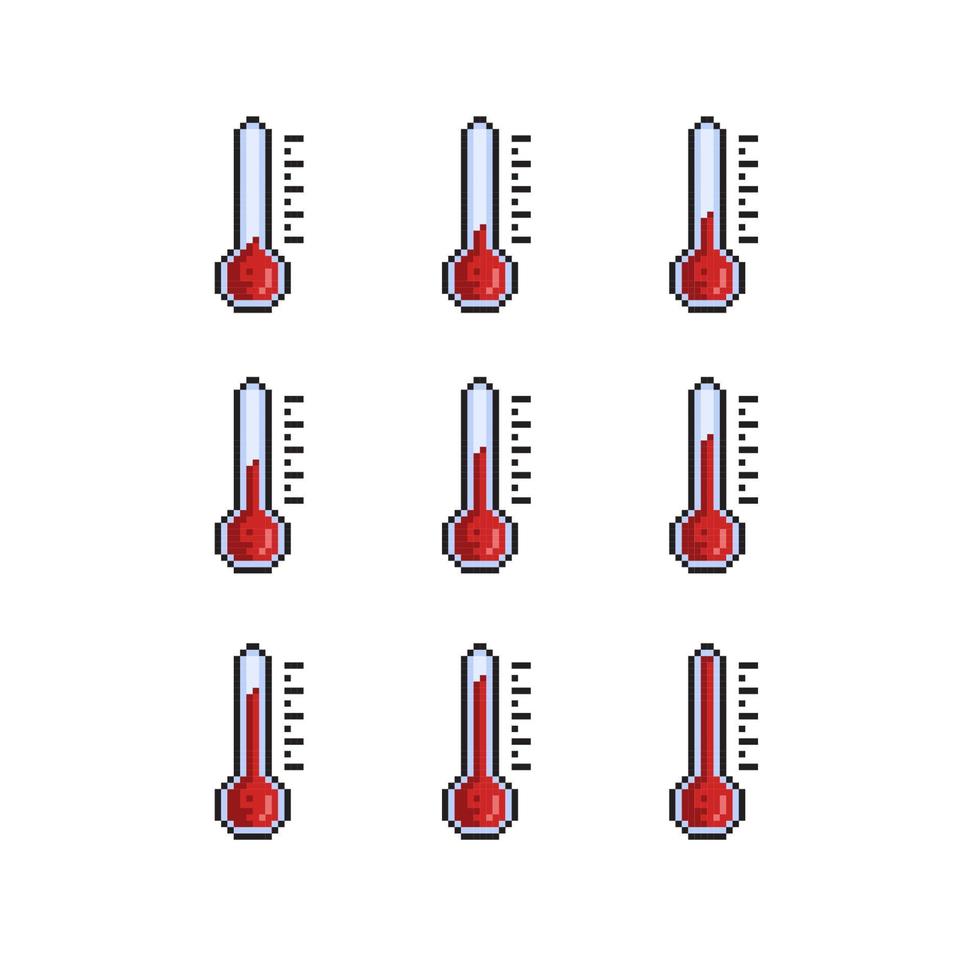 heiß Temperatur Indikator einstellen im Pixel Kunst Stil vektor