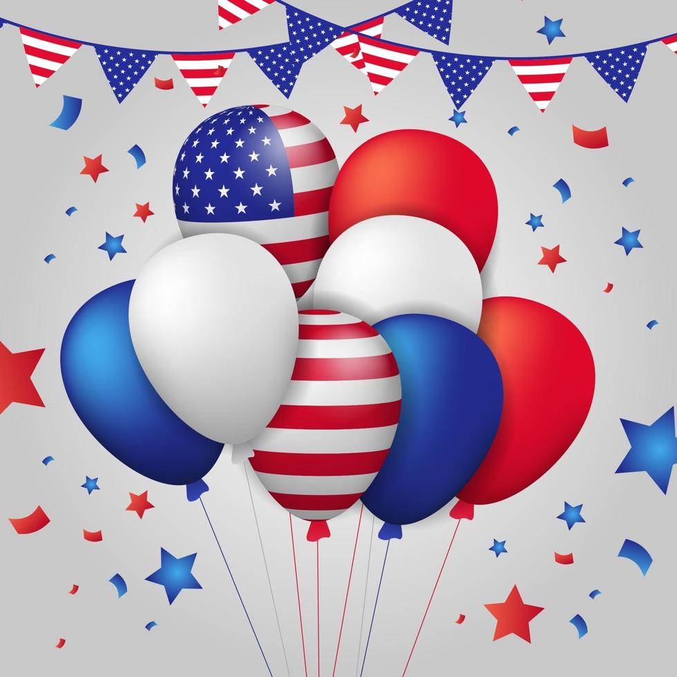 amerikanischer Unabhängigkeitstag mit 3d Ballonflagge von USA vektor