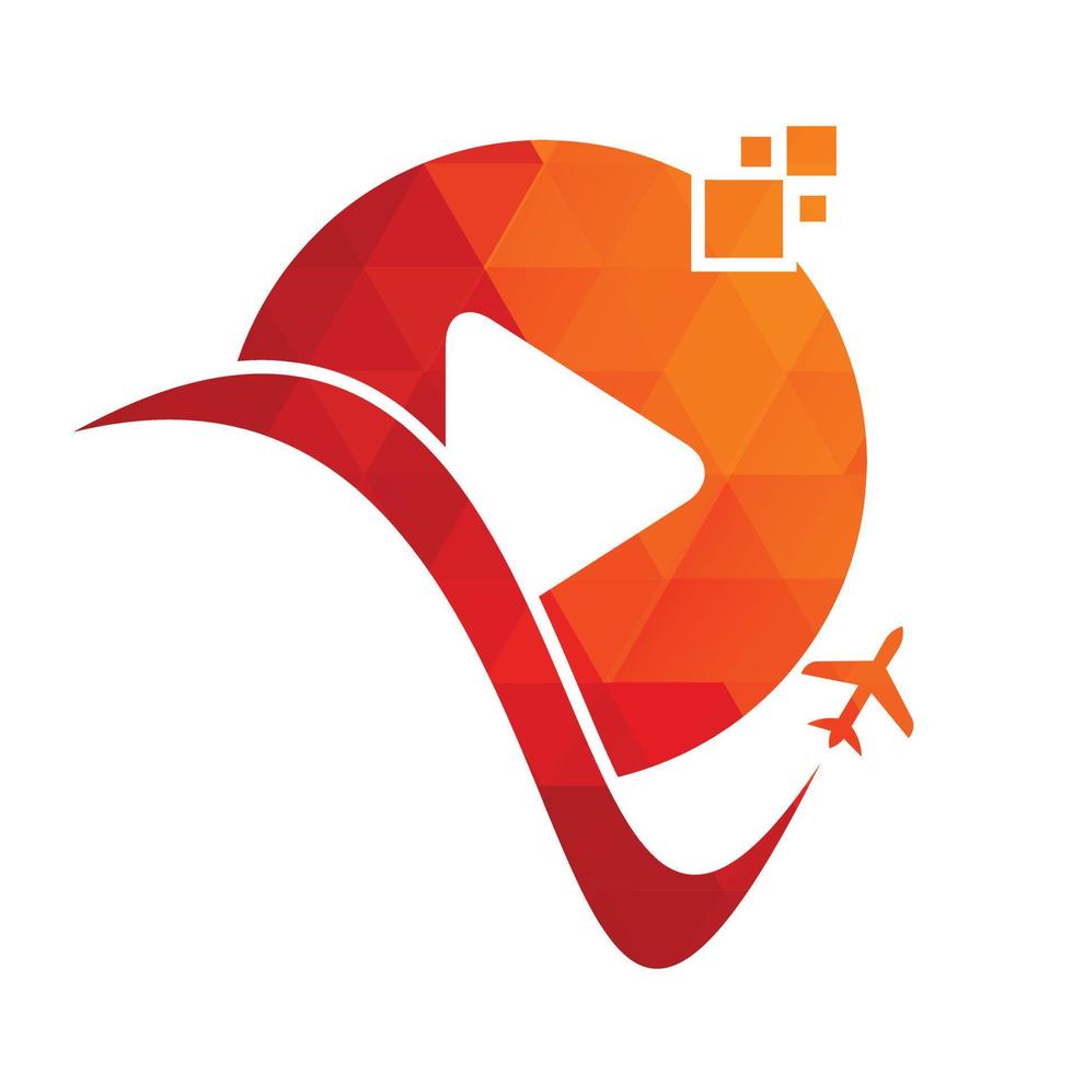 Flugzeug abspielen Taste Logo Design. Flugzeug und Aufzeichnung Symbol oder Symbol. Reise Medien Logo Design Vektor. vektor