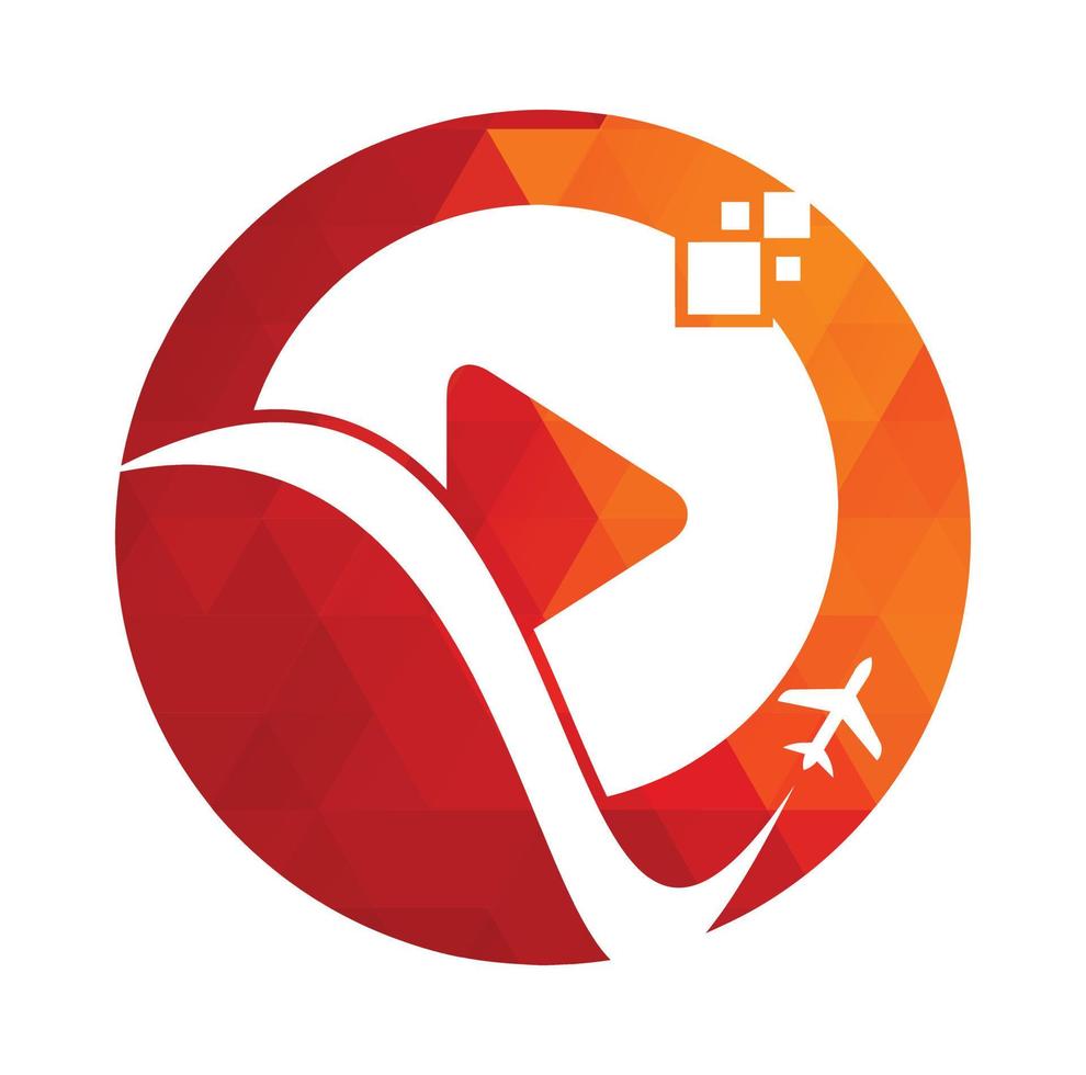 Flugzeug abspielen Taste Logo Design. Flugzeug und Aufzeichnung Symbol oder Symbol. Reise Medien Logo Design Vektor. vektor