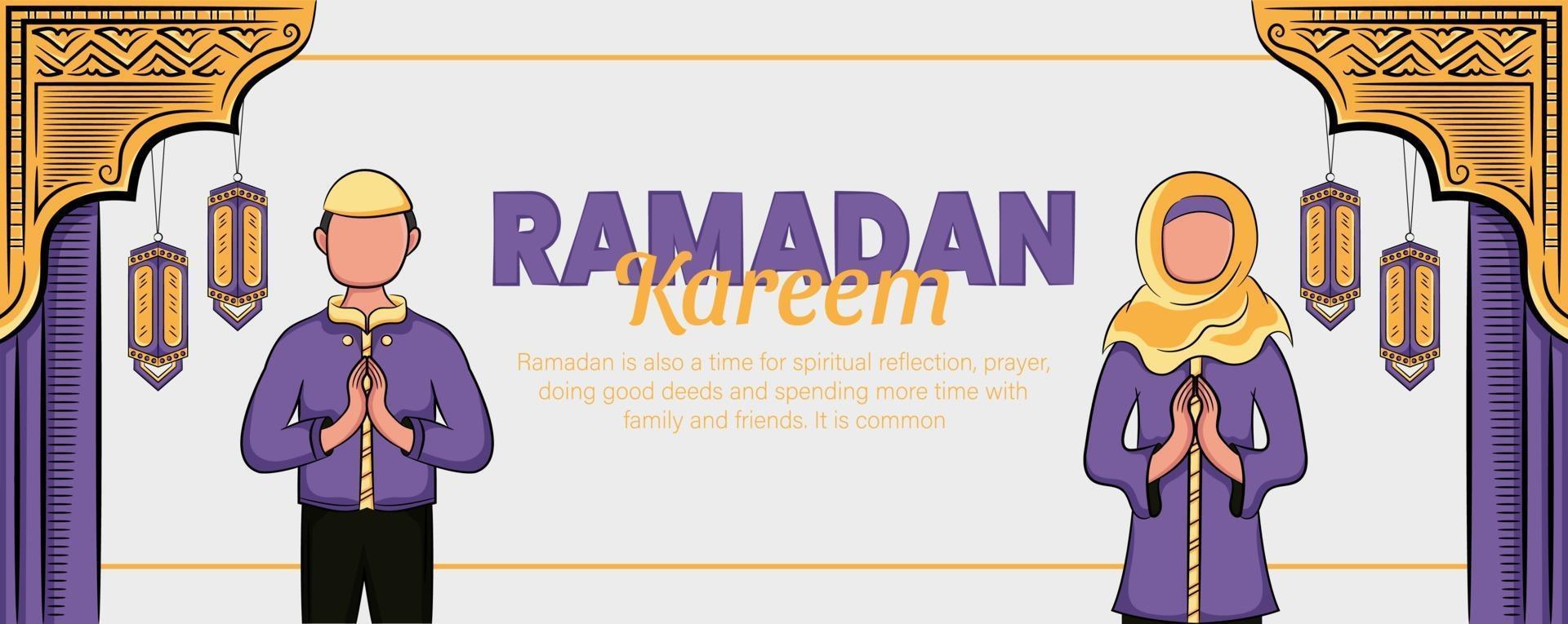 ramadan kareem banner med handritad islamisk illustration prydnad vektor