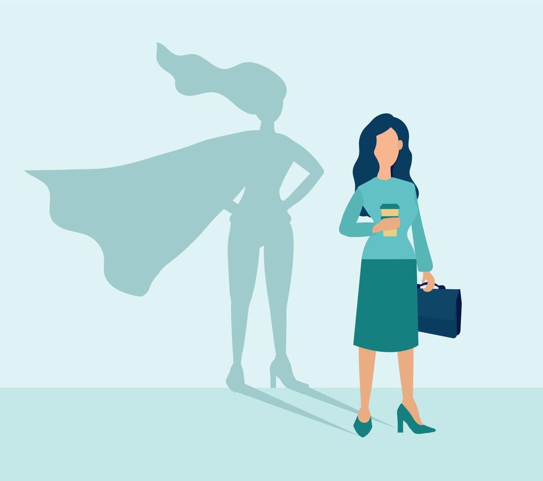 företag kvinna med en super hjälte skugga. ledarskap motivering begrepp. vektor illustration