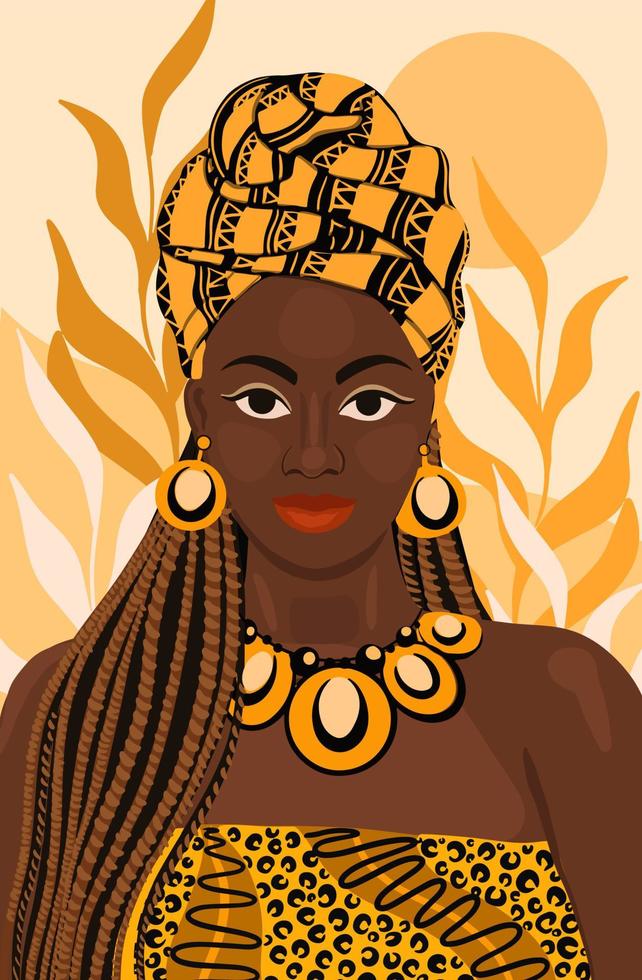 skön etnisk afrikansk kvinna platt stil porträtt. vektor illustration