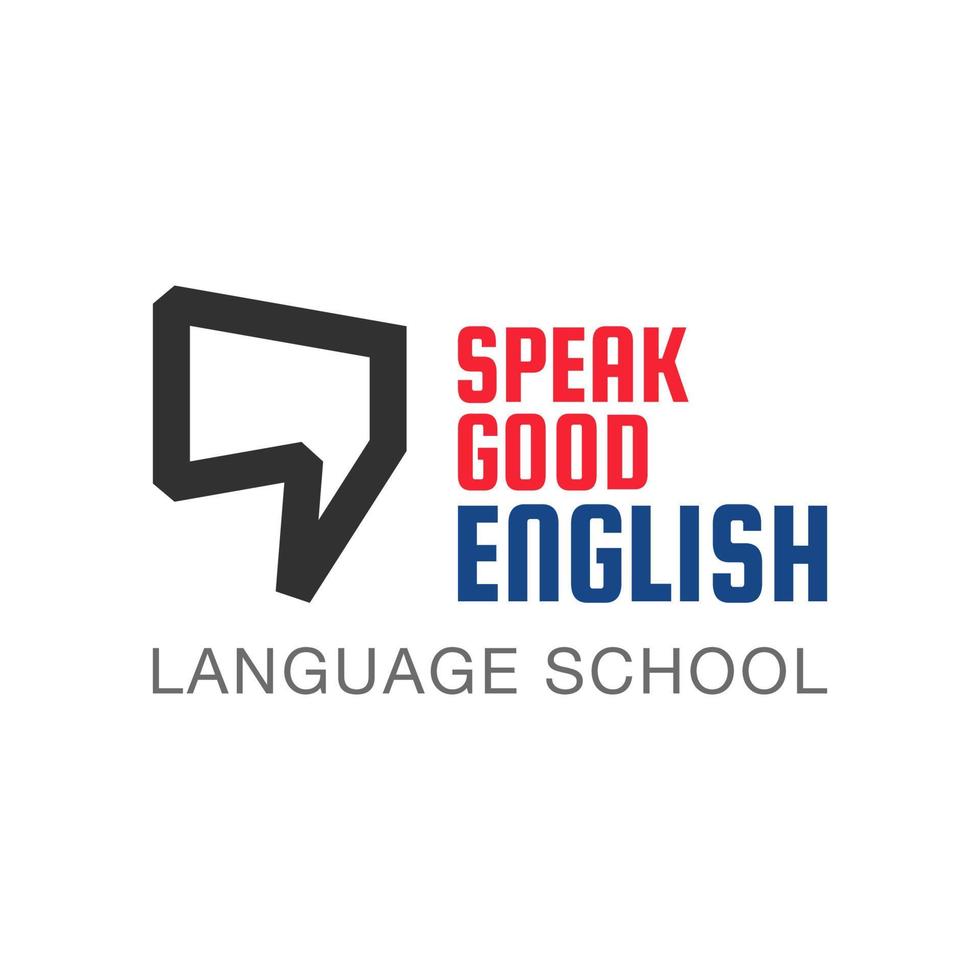engelsk språk skola logotyp design med Tal bubbla. vektor illustration av engelsk språk skola, lektion, kurs logotyp