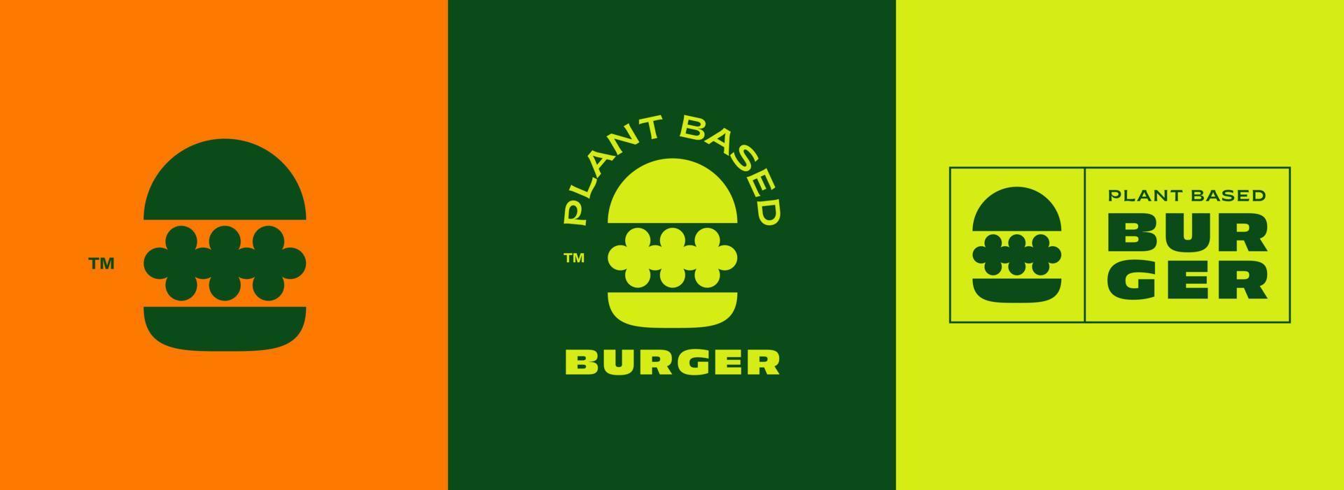 burger logotyp. växt baserad burger för diet, vegan, vegetarian hamburgare, logotyp glyf ikon mall vektor