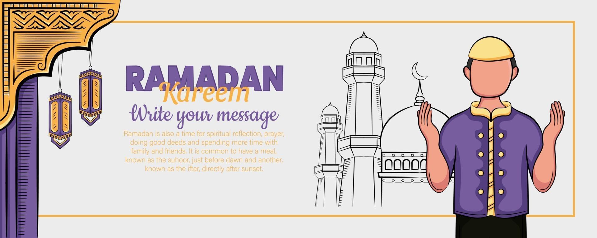 ramadan kareem banner med handritad islamisk illustration prydnad vektor