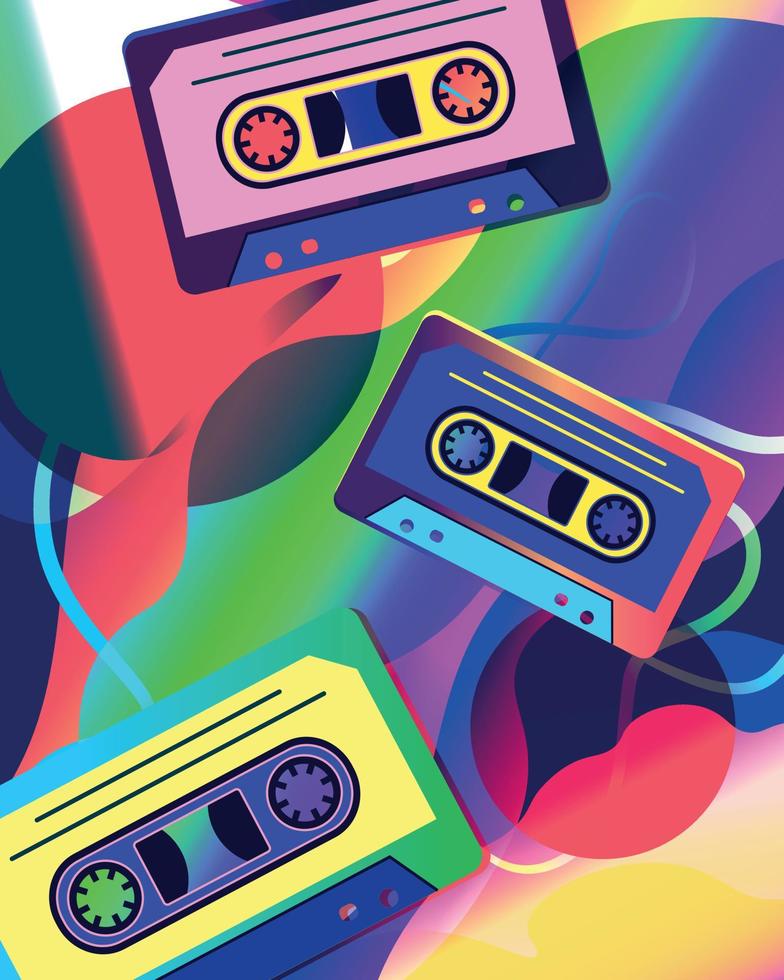 retro Stimmung bunt abstrakt Gradient Poster mit Audio- Kassette. Poster 90er Jahre cool Stimmung vektor